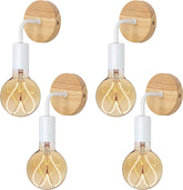 4 pièces Applique Murale Intérieur Bois Vintage Lampe murale E27 Base Pour chambre à coucher, salon, couloir, entrée Blanc